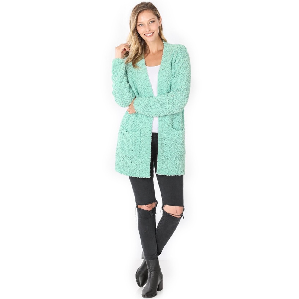 Dusty Mint Popcorn Cardigan